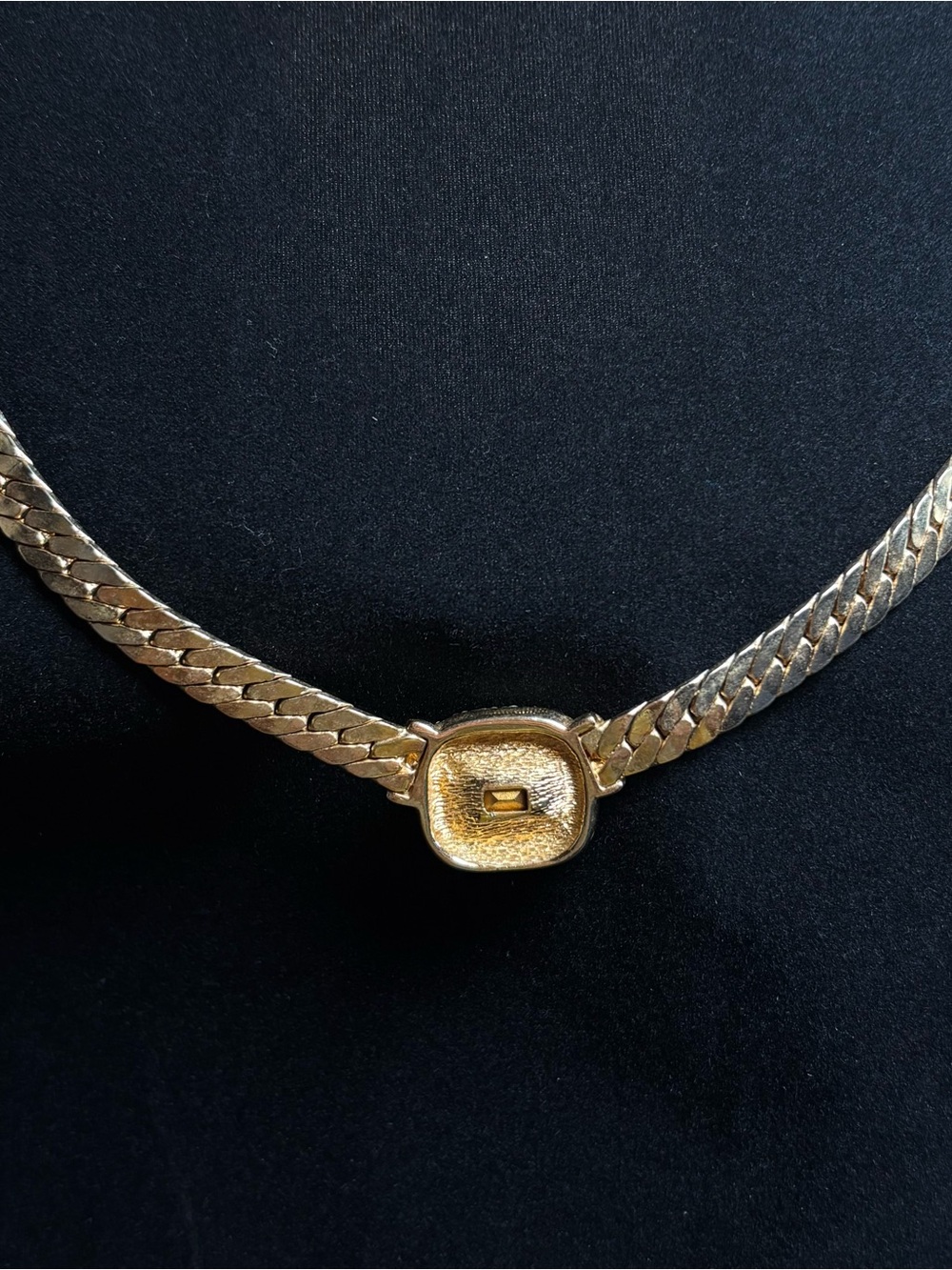 Vintage Christian Dior Herringbone Necklace Amber Topaz 70’s signed Chr.Dior